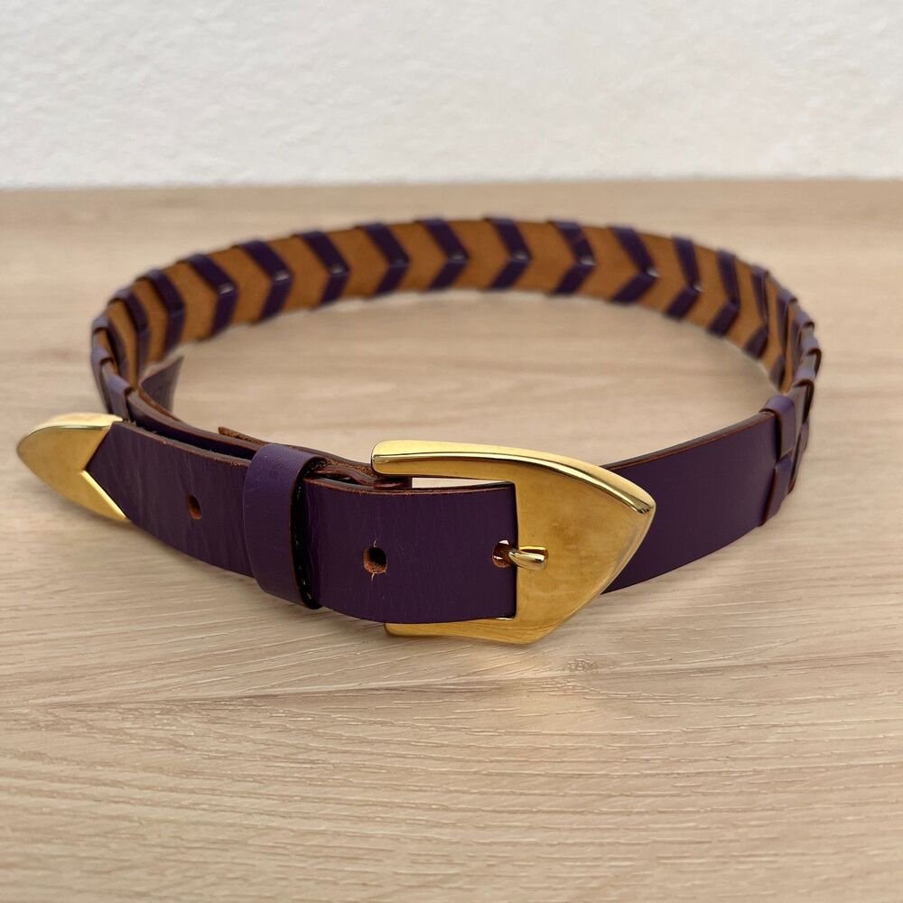 Vintage Nancy Heller Made in Italy Eggplant Braided Genuine Leather Belt Small